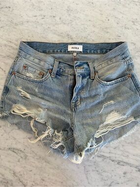 pistola faded blue distressed denim cutoff shorts